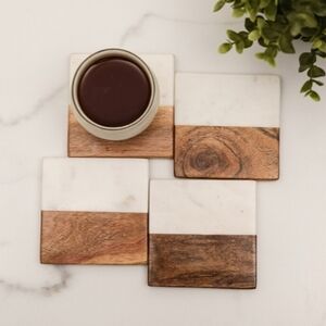 BBB Marble & Wood Coaster Set 4pk